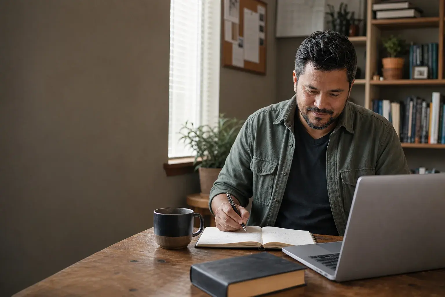 A pastor taking an online course at a laptop